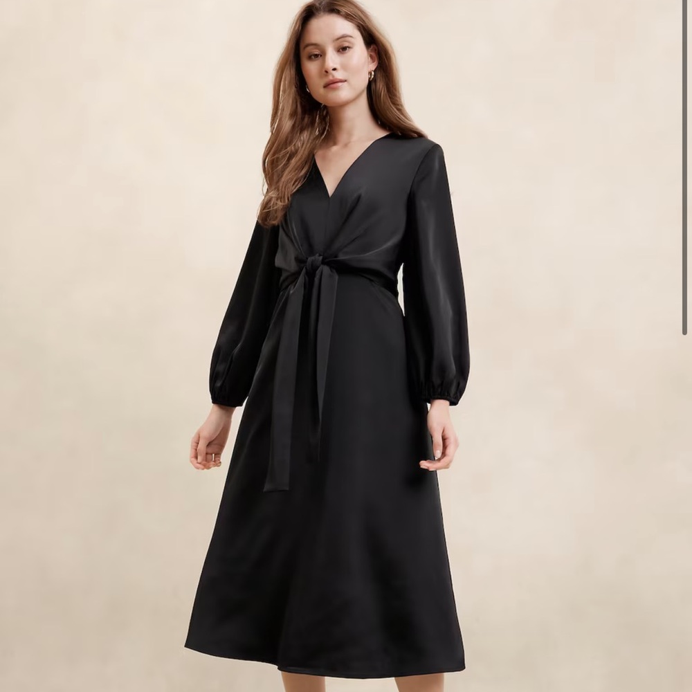 SATIN TIE-FRONT MIDI DRESS